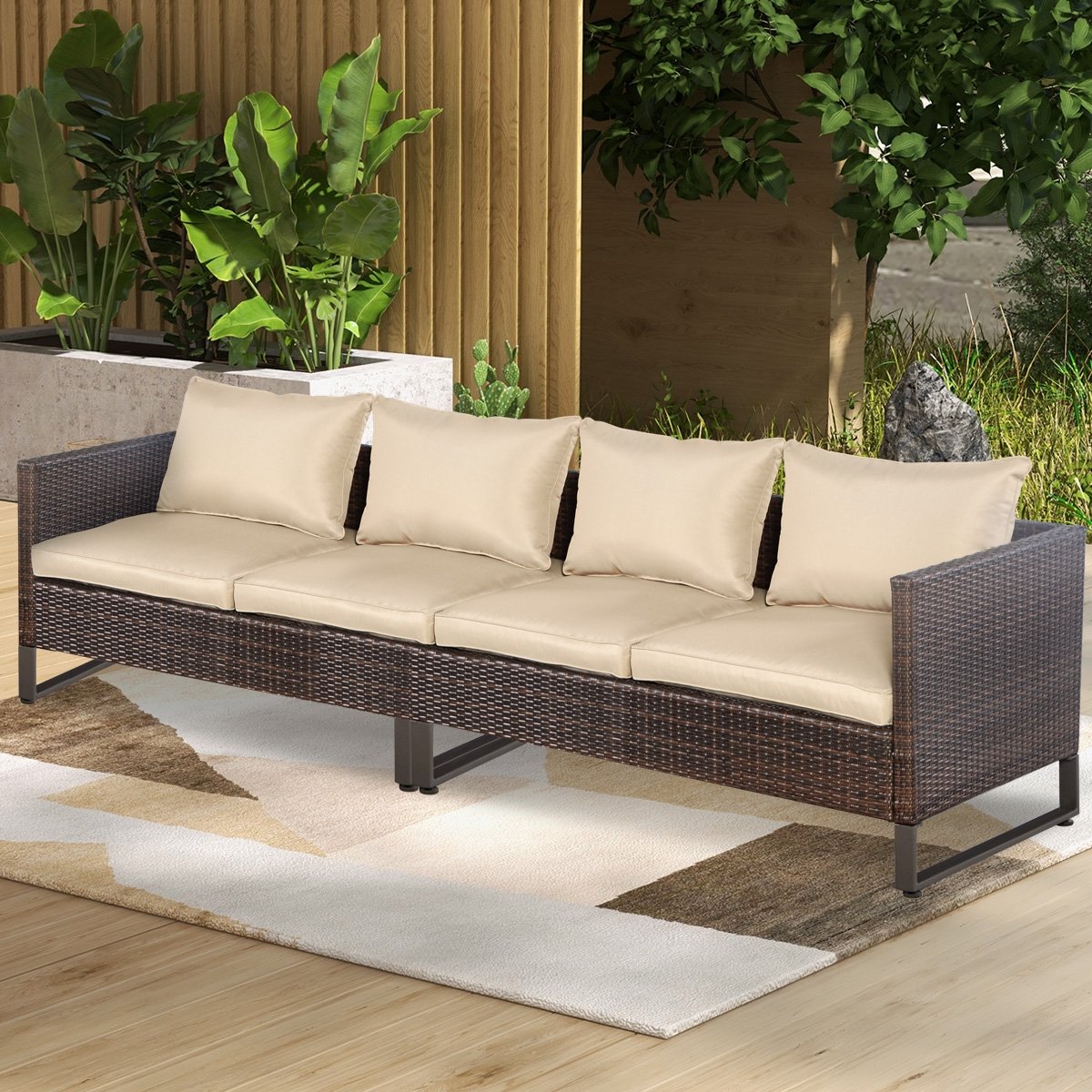 2 Pieces Patio Furniture Sofa Set with Cushions and Sofa Clips, Brown Outdoor Sectionals   at Gallery Canada