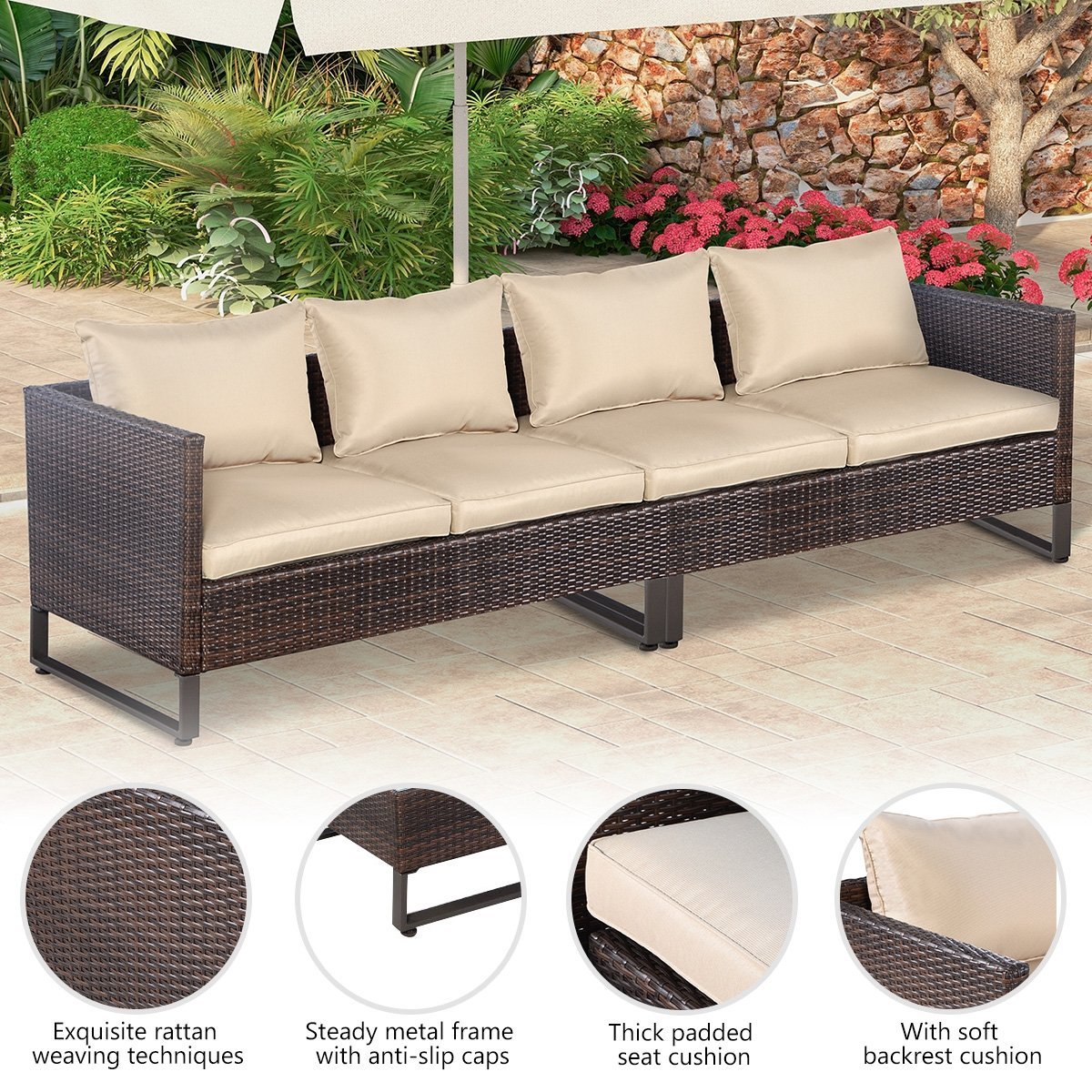 2 Pieces Patio Furniture Sofa Set with Cushions and Sofa Clips, Brown Outdoor Sectionals   at Gallery Canada