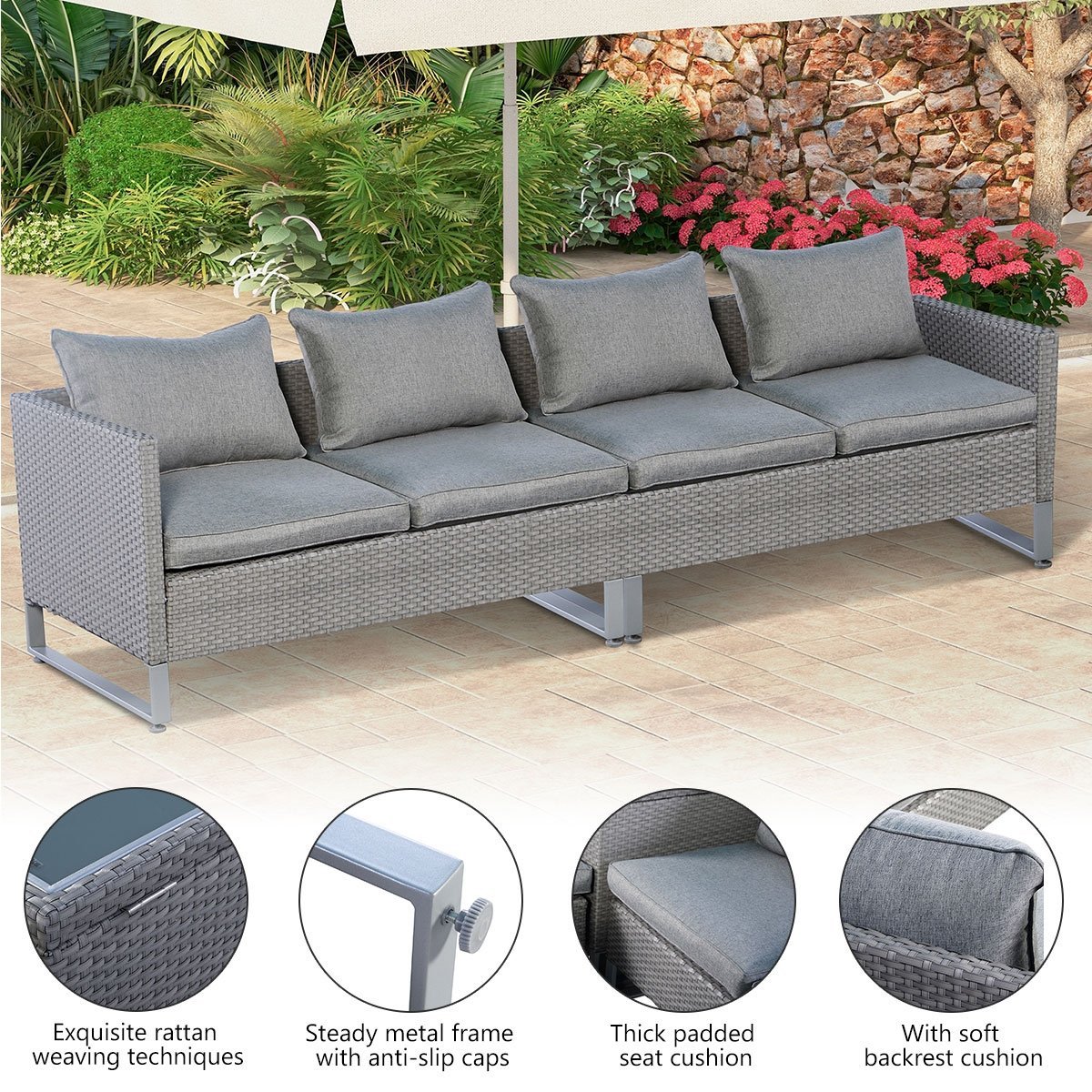 2 Pieces Patio Furniture Sofa Set with Cushions and Sofa Clips, Gray Outdoor Sectionals   at Gallery Canada