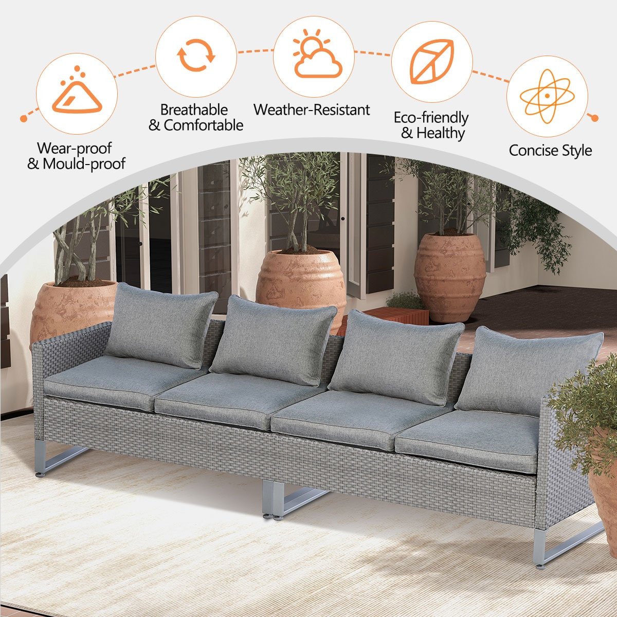 2 Pieces Patio Furniture Sofa Set with Cushions and Sofa Clips, Gray Outdoor Sectionals   at Gallery Canada