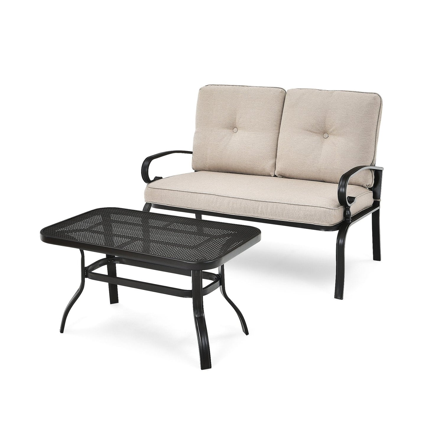 2 Pieces Patio Loveseat Bench Table Furniture Set with Cushioned Chair, Beige Patio Conversation Sets   at Gallery Canada