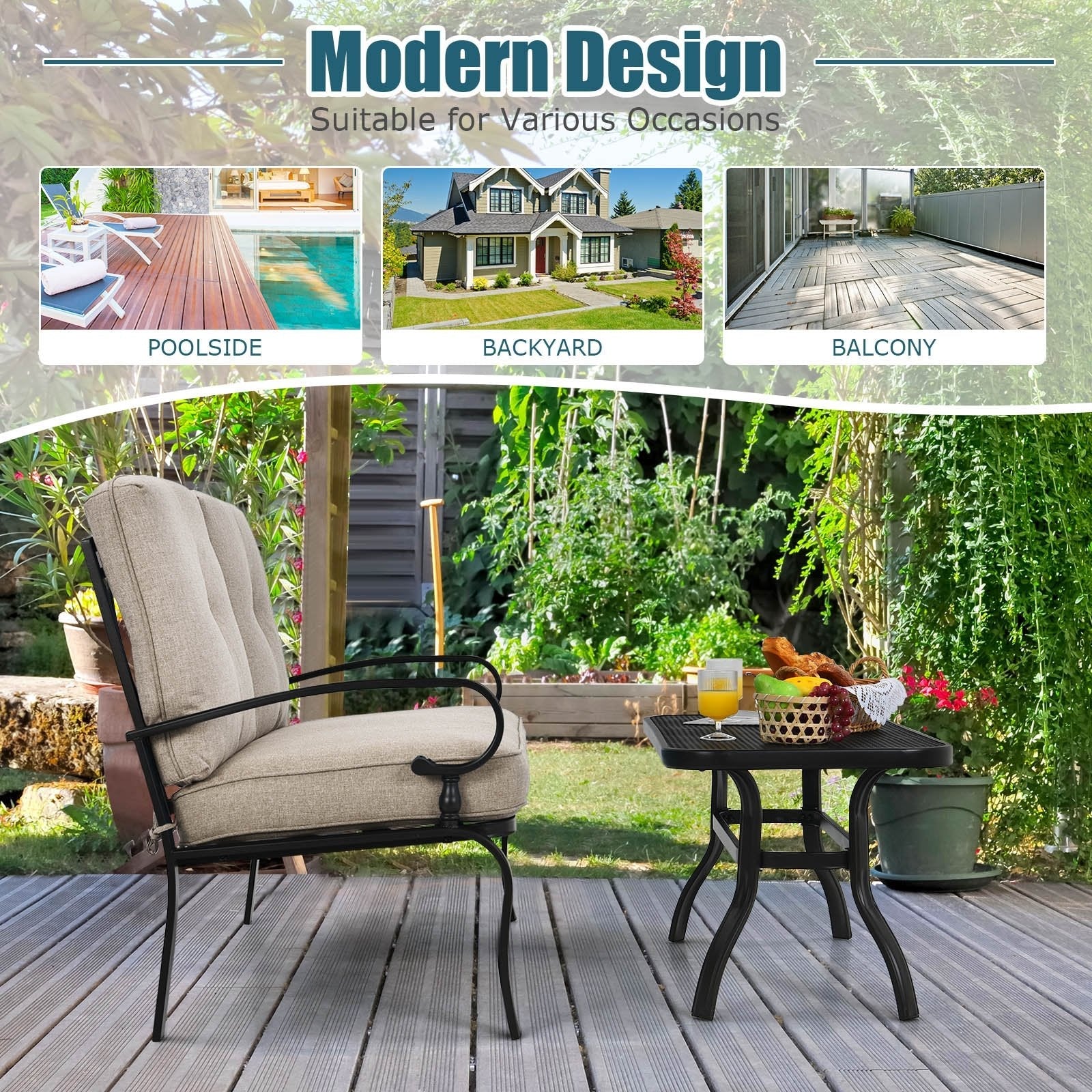 2 Pieces Patio Loveseat Bench Table Furniture Set with Cushioned Chair, Beige Patio Conversation Sets   at Gallery Canada