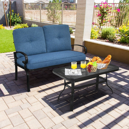 2 Pieces Patio Loveseat Bench Table Furniture Set with Cushioned Chair, Blue Patio Conversation Sets   at Gallery Canada