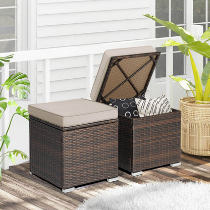 2 Pieces Patio Ottoman with Removable Cushions, Brown Outdoor Seating & Patio Chairs   at Gallery Canada