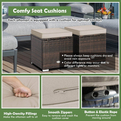 2 Pieces Patio Ottoman with Removable Cushions, Brown Outdoor Seating & Patio Chairs   at Gallery Canada