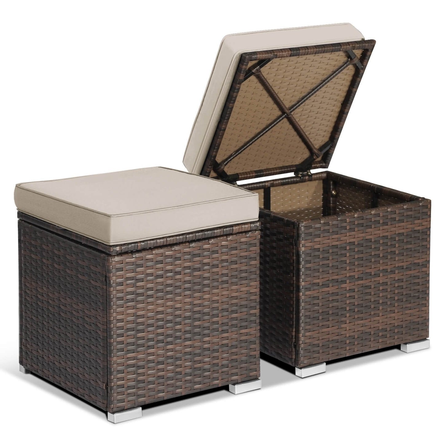 2 Pieces Patio Ottoman with Removable Cushions, Brown Outdoor Seating & Patio Chairs   at Gallery Canada