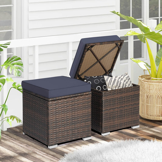 2 Pieces Patio Ottoman with Removable Cushions, Navy Outdoor Seating & Patio Chairs   at Gallery Canada