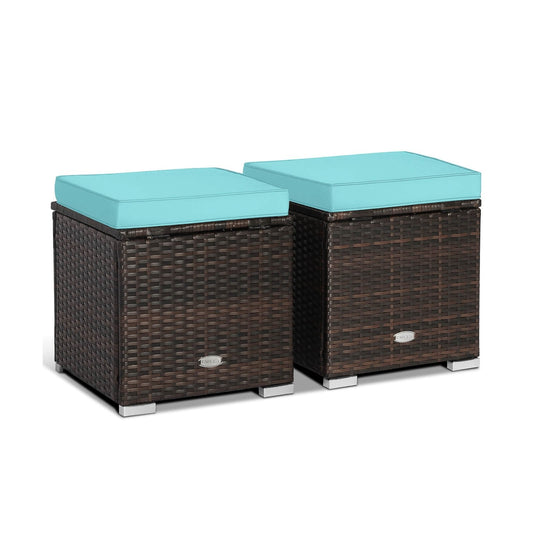 2 Pieces Patio Ottoman with Removable Cushions, Turquoise Outdoor Seating & Patio Chairs   at Gallery Canada