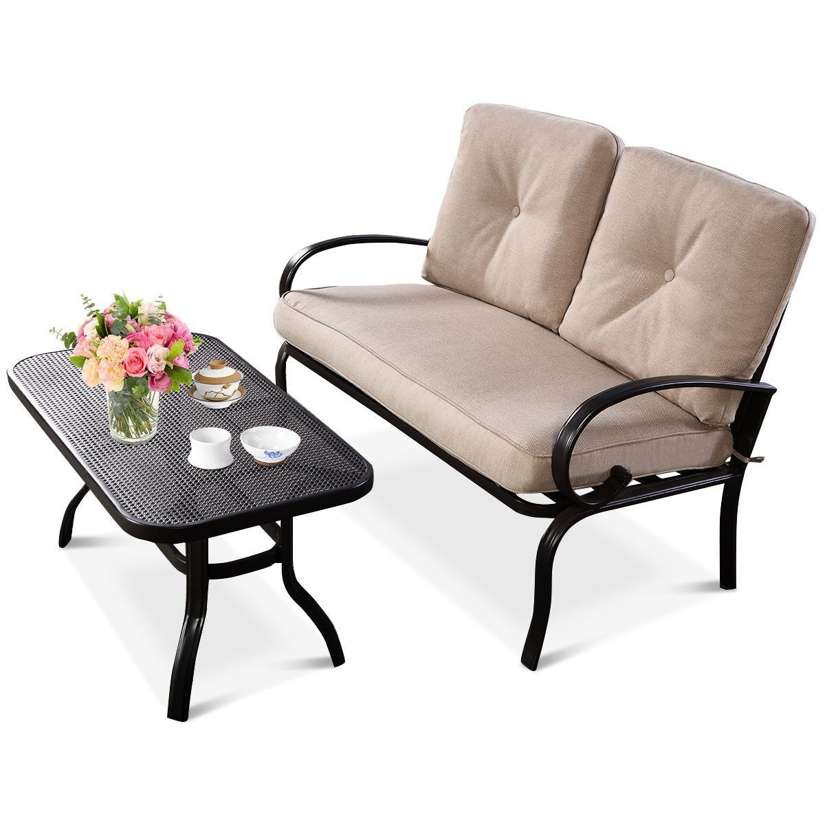 2 Pieces Patio Outdoor Cushioned Coffee Table Seat, Beige Patio Conversation Sets   at Gallery Canada