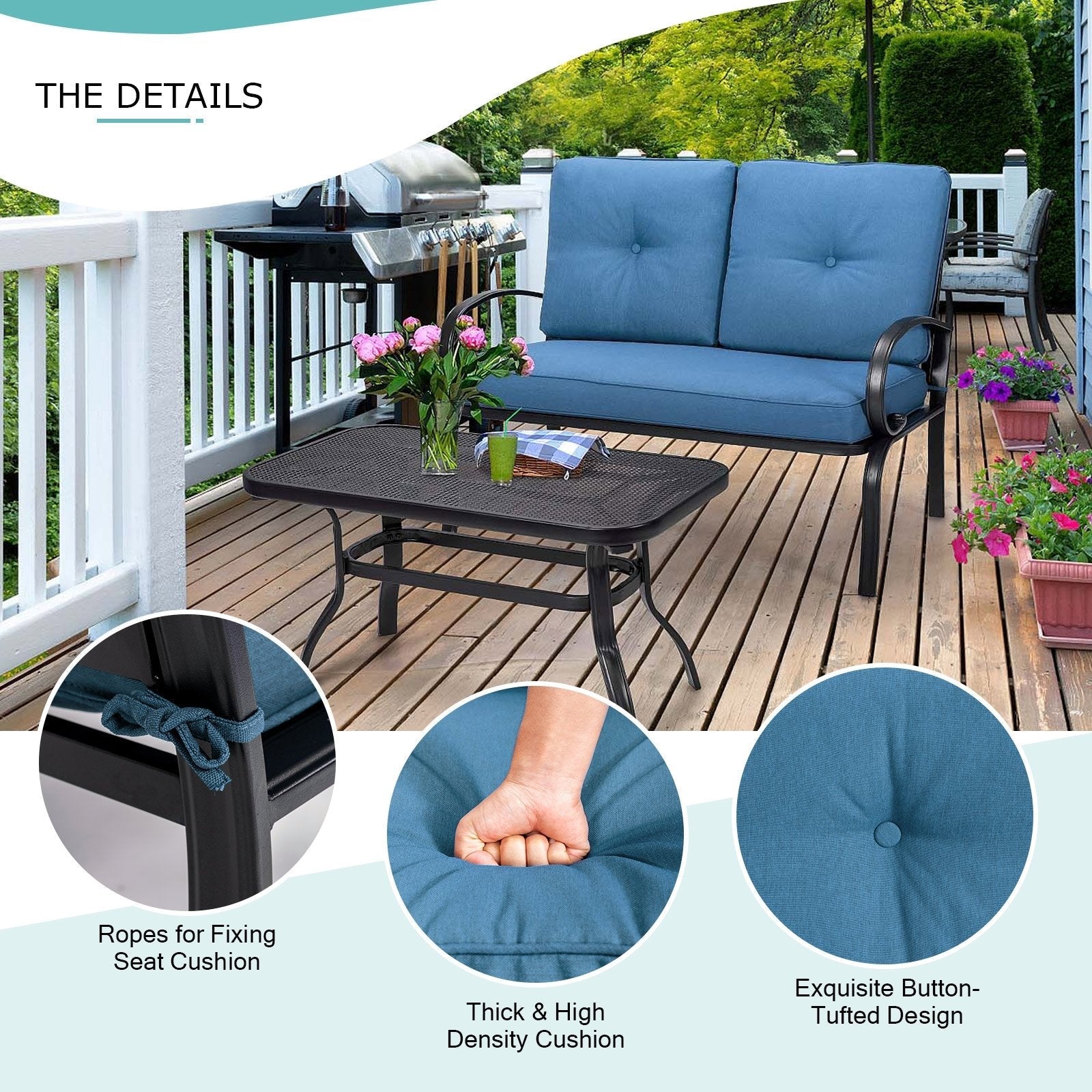 2 Pieces Patio Outdoor Cushioned Coffee Table Seat, Blue Patio Conversation Sets   at Gallery Canada