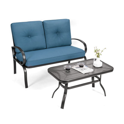 2 Pieces Patio Outdoor Cushioned Coffee Table Seat, Blue Patio Conversation Sets   at Gallery Canada