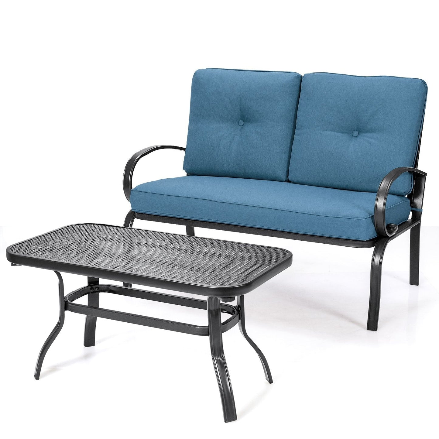 2 Pieces Patio Outdoor Cushioned Coffee Table Seat, Blue Patio Conversation Sets   at Gallery Canada