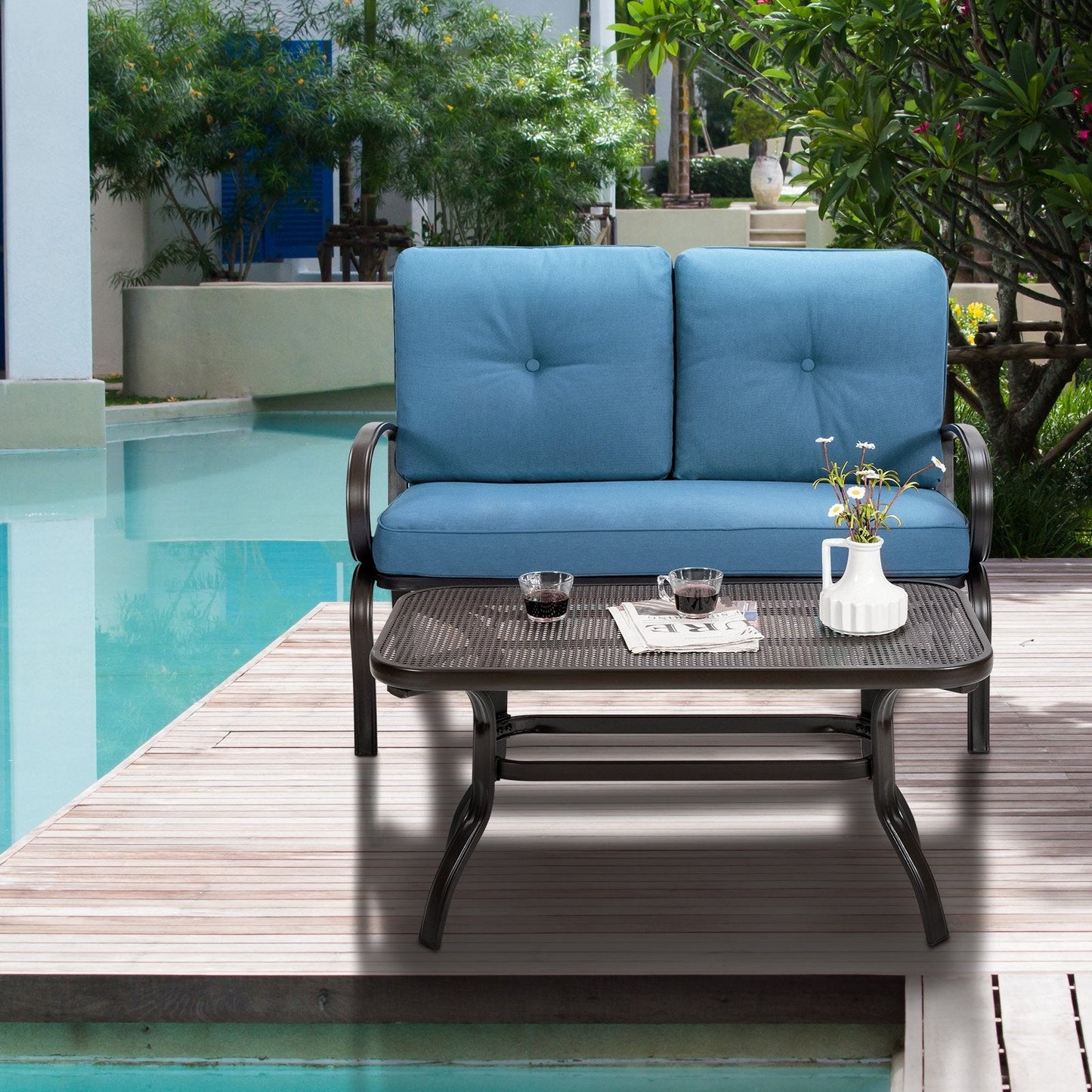 2 Pieces Patio Outdoor Cushioned Coffee Table Seat, Blue Patio Conversation Sets   at Gallery Canada