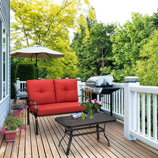 2 Pieces Patio Outdoor Cushioned Coffee Table Seat, Red Patio Conversation Sets   at Gallery Canada