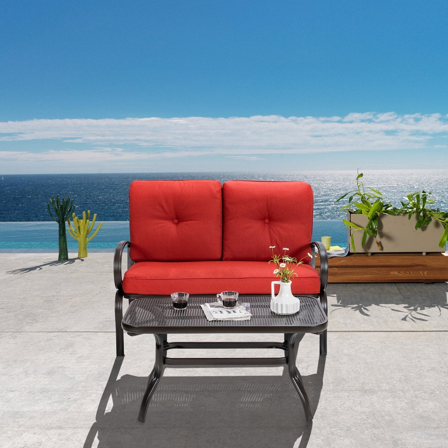 2 Pieces Patio Outdoor Cushioned Coffee Table Seat, Red Patio Conversation Sets   at Gallery Canada