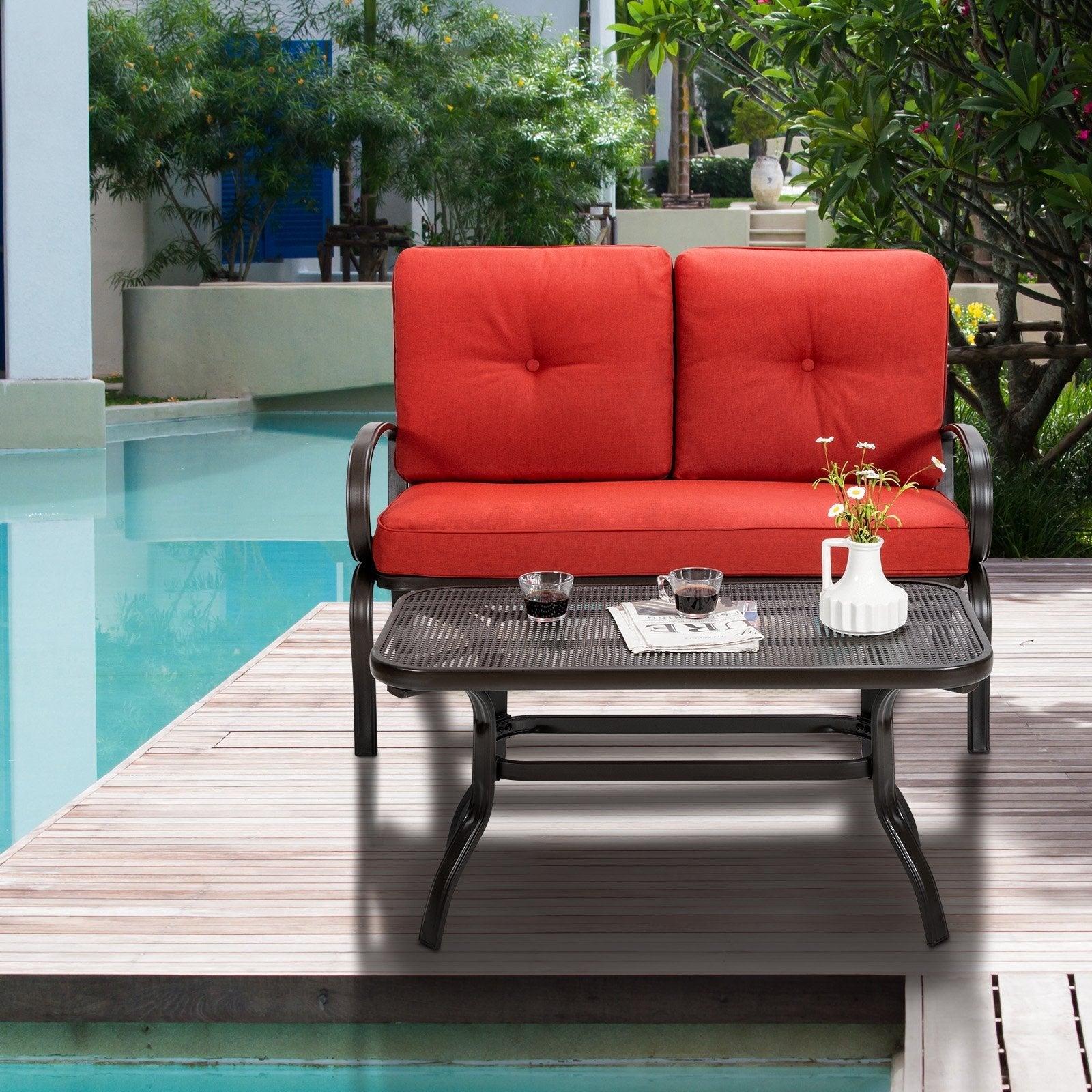 2 Pieces Patio Outdoor Cushioned Coffee Table Seat, Red Patio Conversation Sets   at Gallery Canada