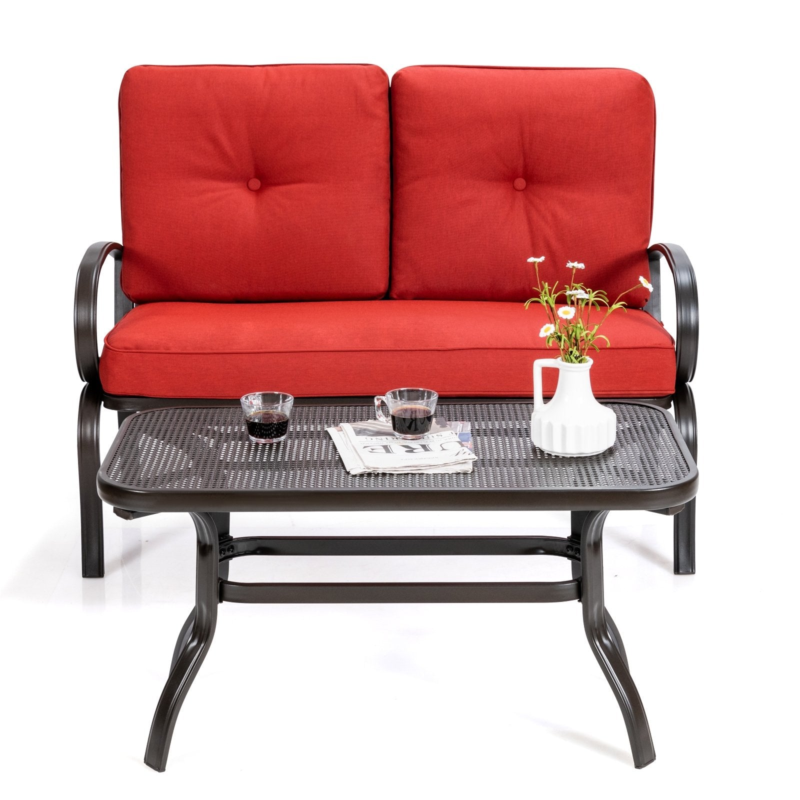 2 Pieces Patio Outdoor Cushioned Coffee Table Seat, Red Patio Conversation Sets   at Gallery Canada