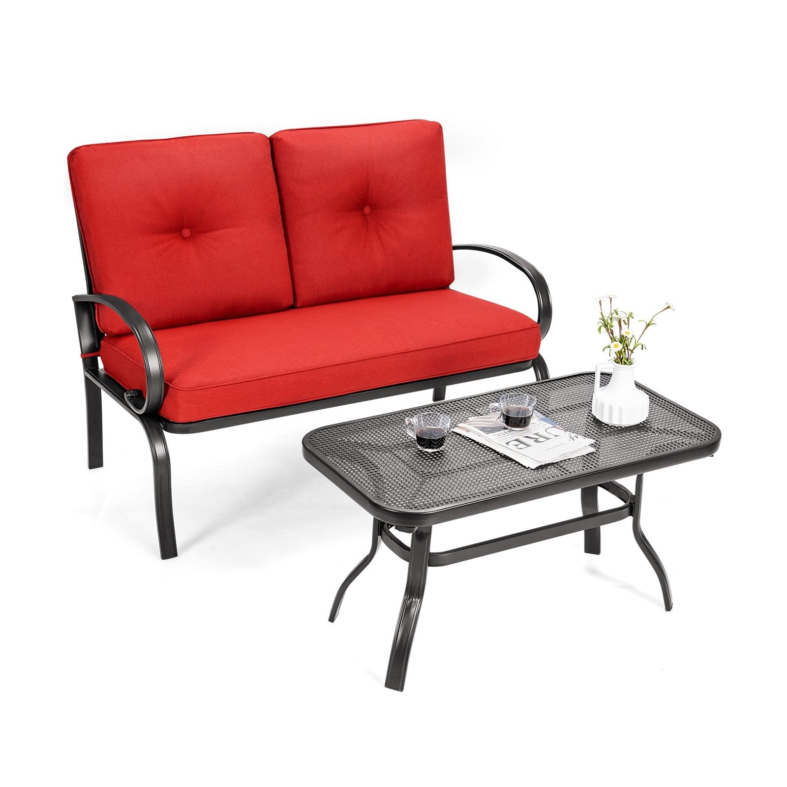 2 Pieces Patio Outdoor Cushioned Coffee Table Seat, Red Patio Conversation Sets   at Gallery Canada