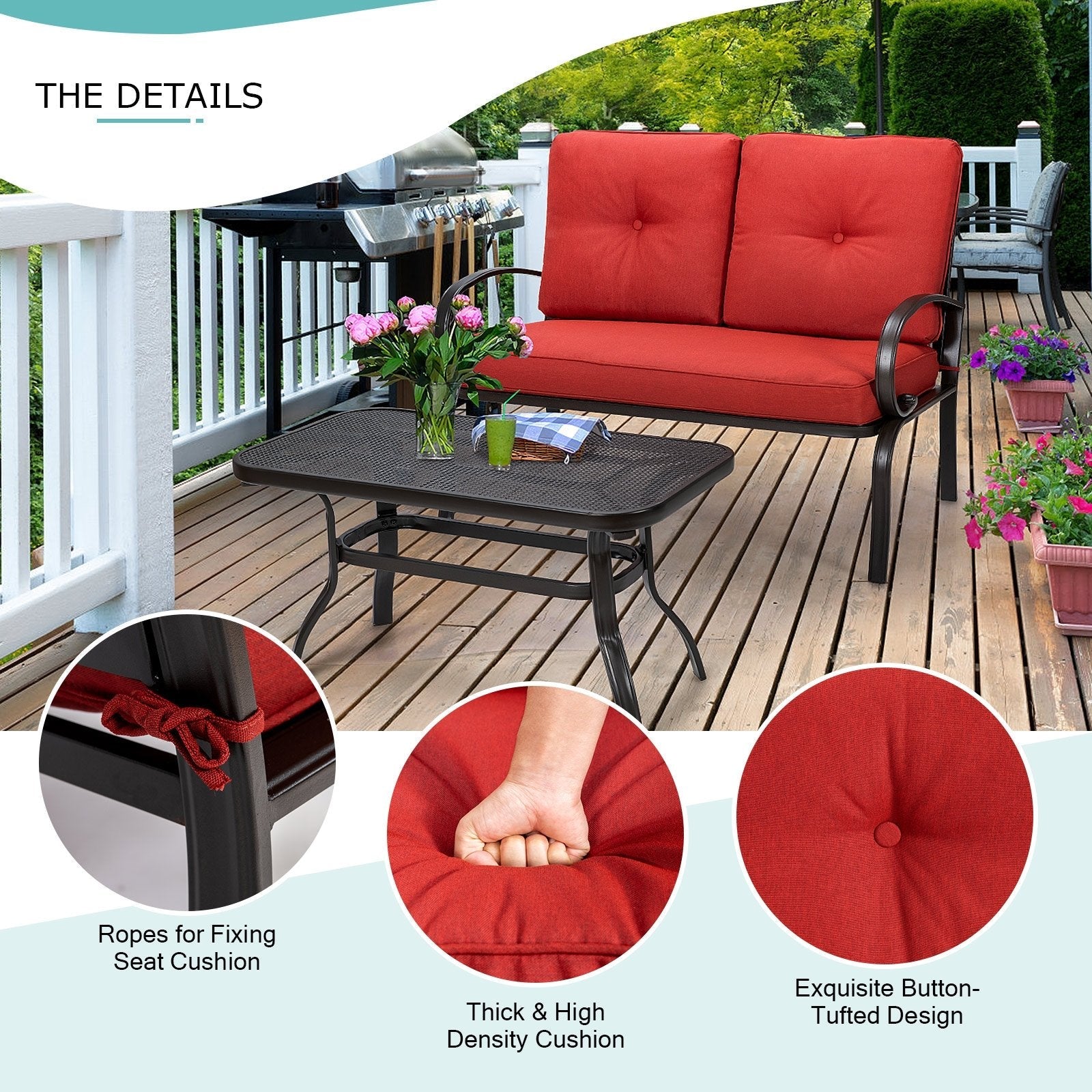 2 Pieces Patio Outdoor Cushioned Coffee Table Seat, Red Patio Conversation Sets   at Gallery Canada