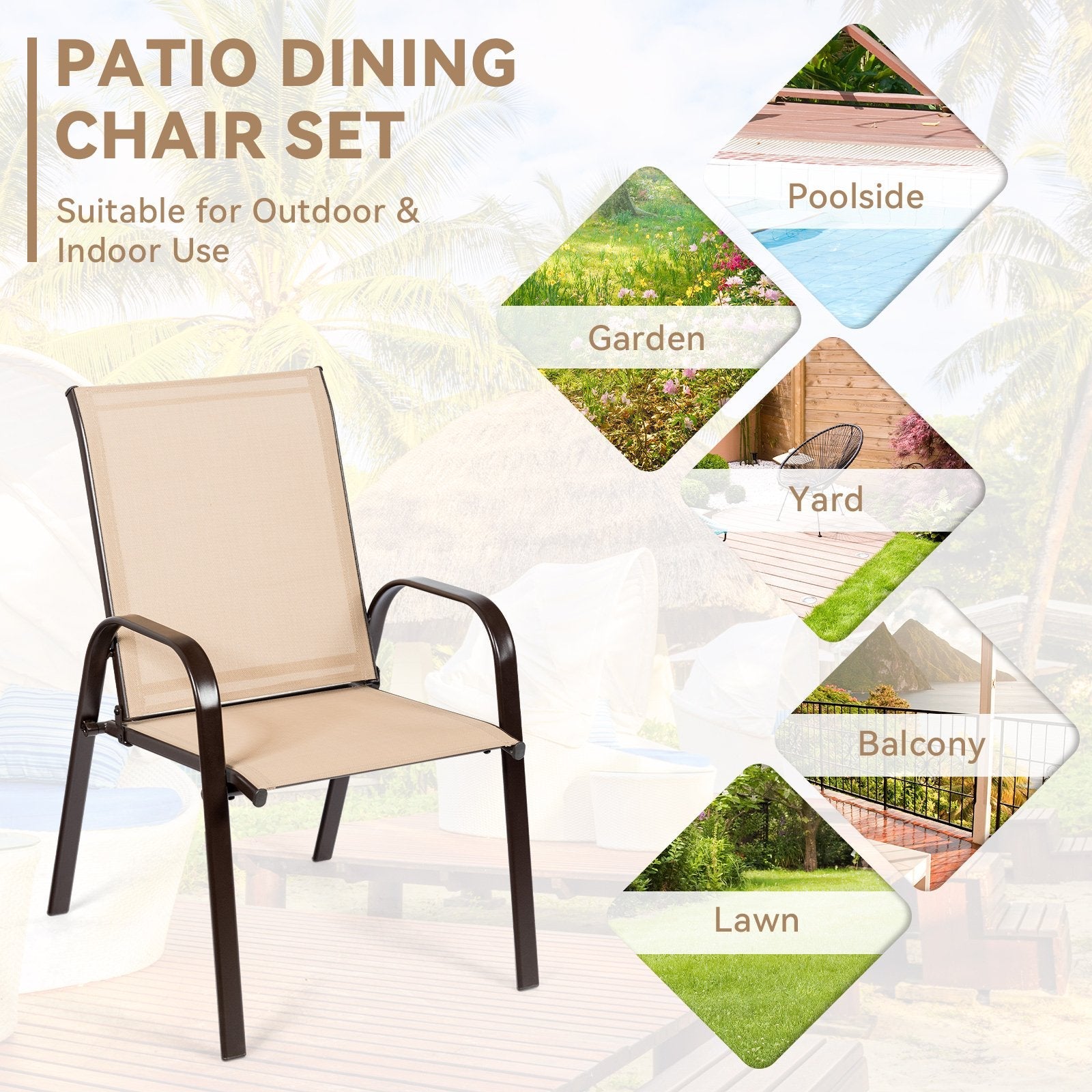 2 Pieces Patio Outdoor Dining Chair with Armrest, Beige Patio Dining Chairs   at Gallery Canada