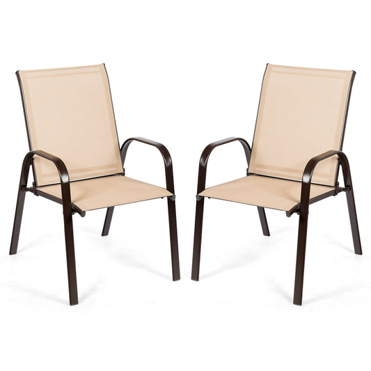 2 Pieces Patio Outdoor Dining Chair with Armrest, Beige Patio Dining Chairs   at Gallery Canada