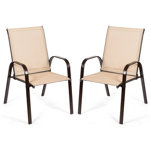 2 Pieces Patio Outdoor Dining Chair with Armrest, Beige