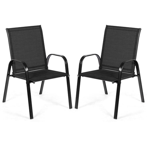 2 Pieces Patio Outdoor Dining Chair with Armrest, Black