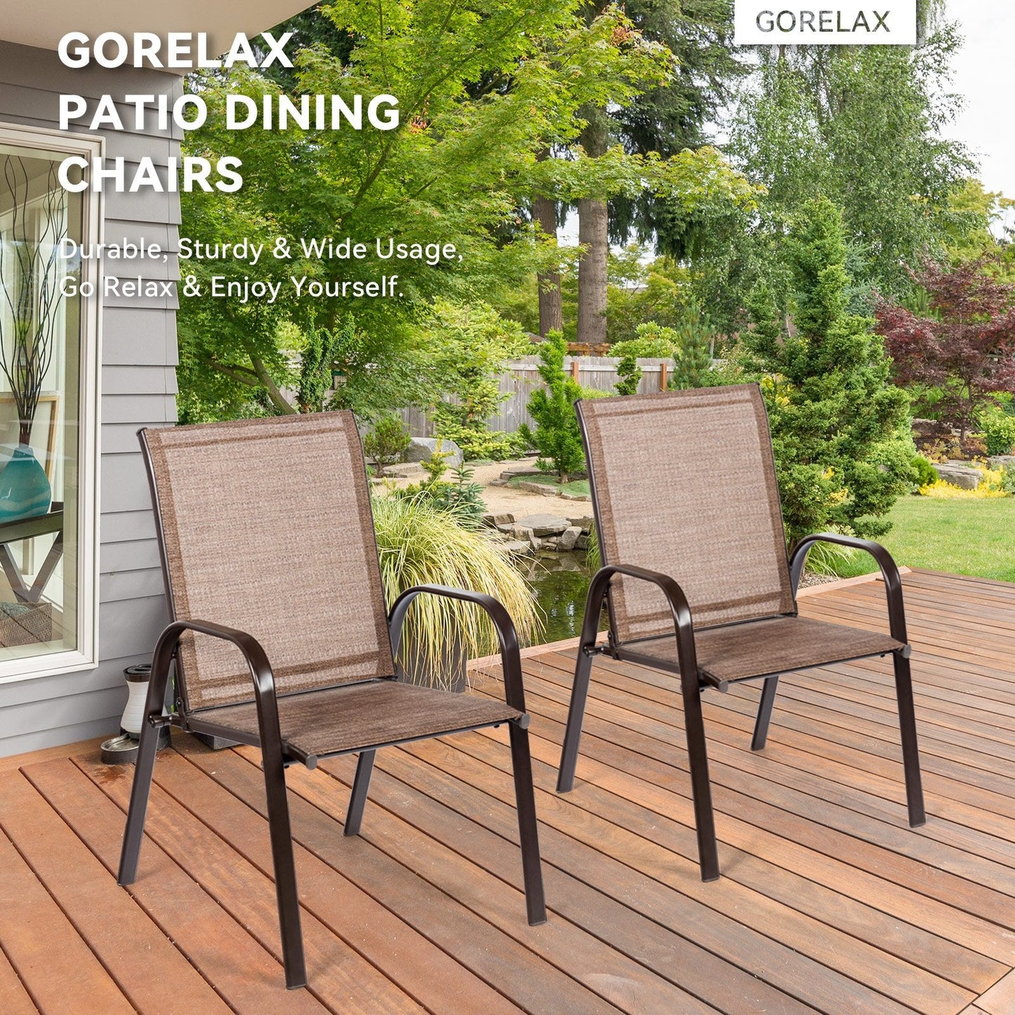 2 Pieces Patio Outdoor Dining Chair with Armrest, Brown Patio Dining Chairs   at Gallery Canada