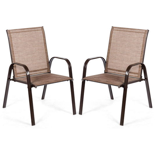 2 Pieces Patio Outdoor Dining Chair with Armrest, Brown Patio Dining Chairs   at Gallery Canada