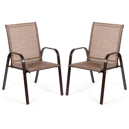 2 Pieces Patio Outdoor Dining Chair with Armrest, Brown