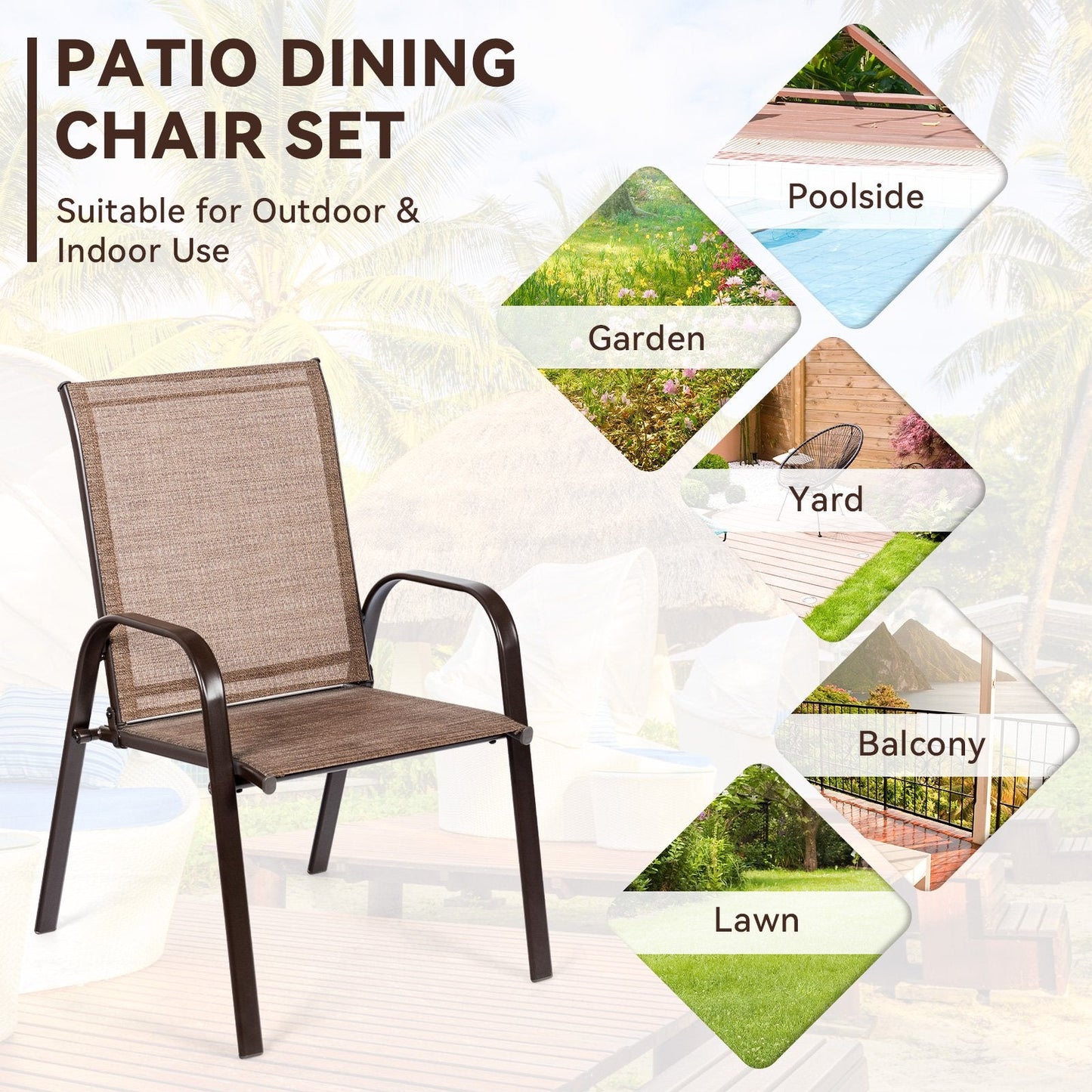 2 Pieces Patio Outdoor Dining Chair with Armrest, Brown Patio Dining Chairs   at Gallery Canada