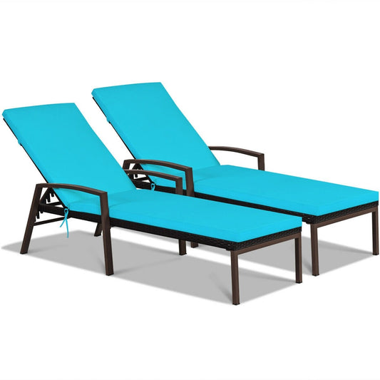 2 Pieces Patio Rattan Adjustable Back Lounge Chair with Armrest and Removable Cushions, Turquoise Outdoor Chaise Lounges   at Gallery Canada