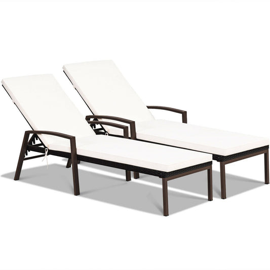 2 Pieces Patio Rattan Adjustable Back Lounge Chair with Armrest and Removable Cushions, White Outdoor Chaise Lounges   at Gallery Canada