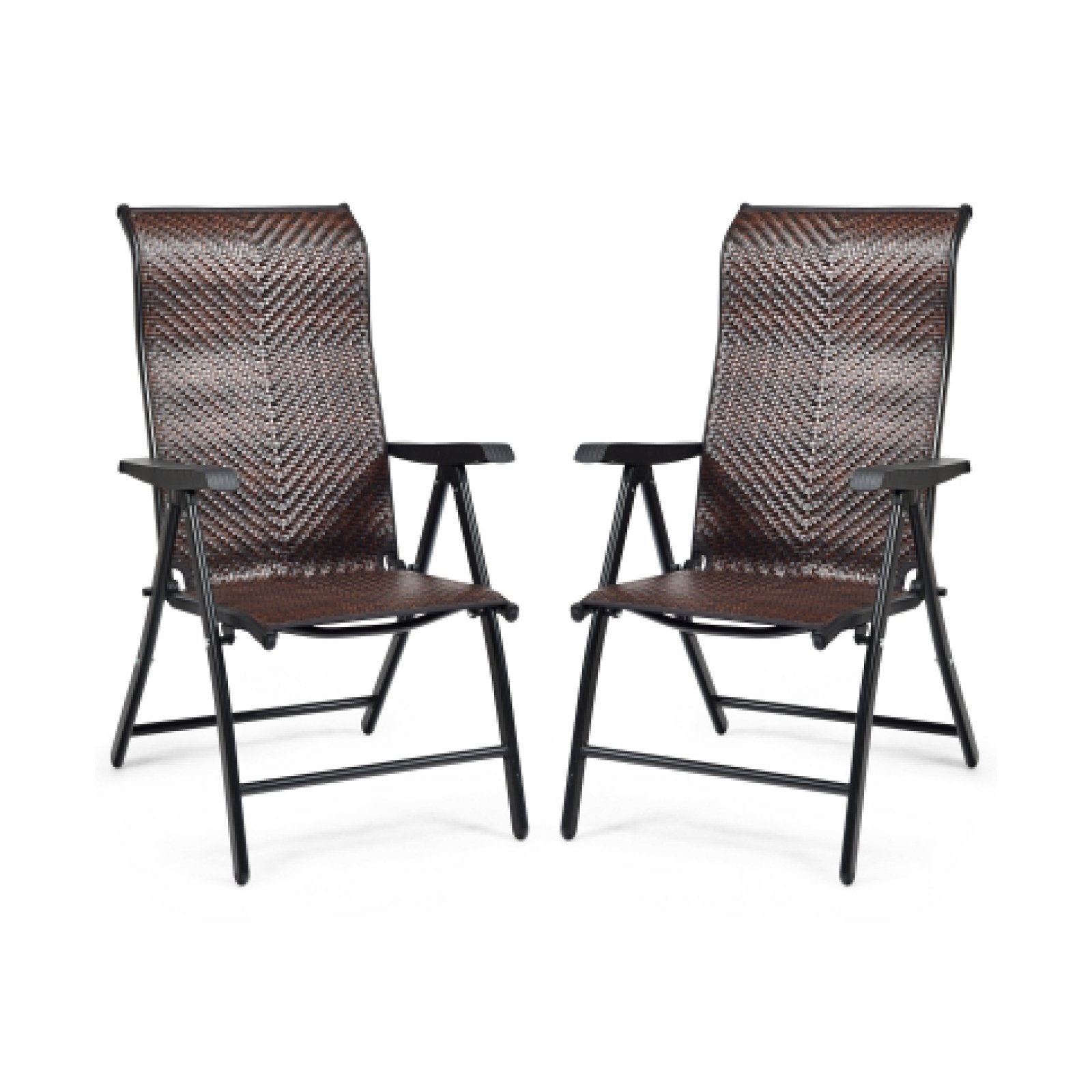 2 Pieces Patio Rattan Folding Reclining Chair, Brown Patio Dining Chairs   at Gallery Canada