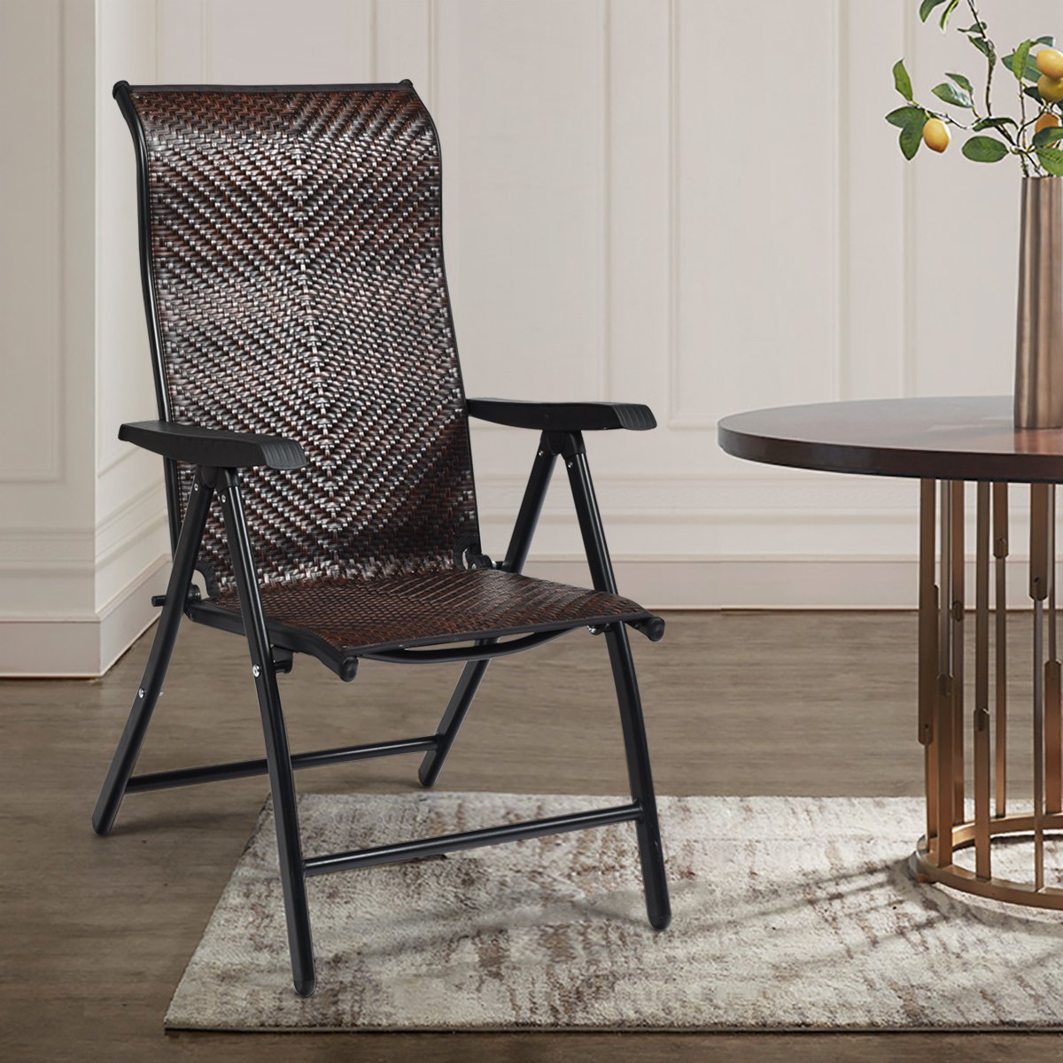 2 Pieces Patio Rattan Folding Reclining Chair, Brown Patio Dining Chairs   at Gallery Canada