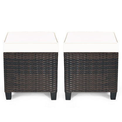 2 Pieces Patio Rattan Ottoman Cushioned Seat, Beige Outdoor Seating & Patio Chairs   at Gallery Canada