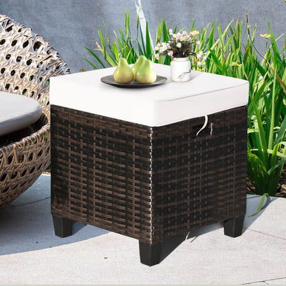 2 Pieces Patio Rattan Ottoman Cushioned Seat, Beige Outdoor Seating & Patio Chairs   at Gallery Canada