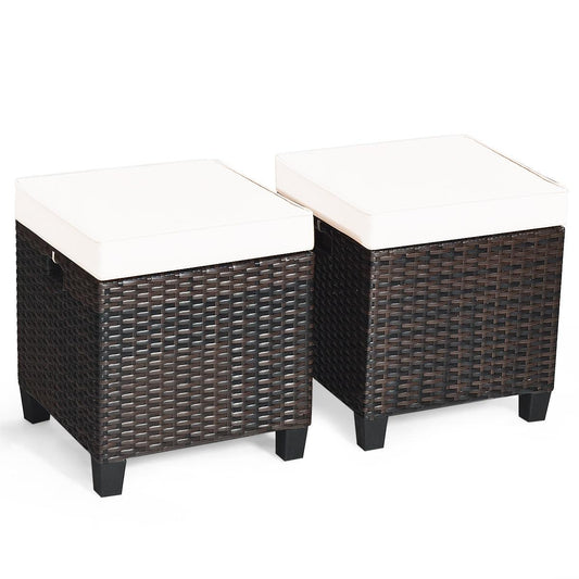 2 Pieces Patio Rattan Ottoman Cushioned Seat, Beige Outdoor Seating & Patio Chairs   at Gallery Canada