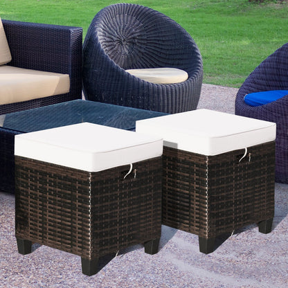 2 Pieces Patio Rattan Ottoman Cushioned Seat, Beige Outdoor Seating & Patio Chairs   at Gallery Canada