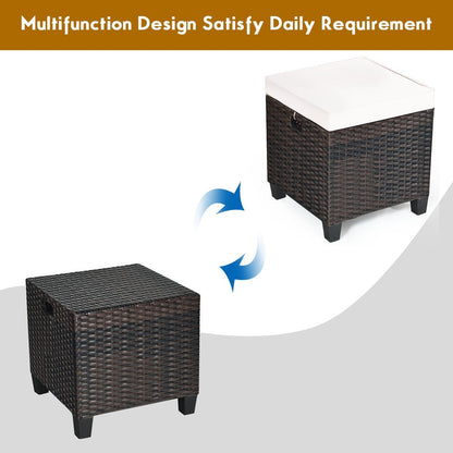 2 Pieces Patio Rattan Ottoman Cushioned Seat, Beige Outdoor Seating & Patio Chairs   at Gallery Canada