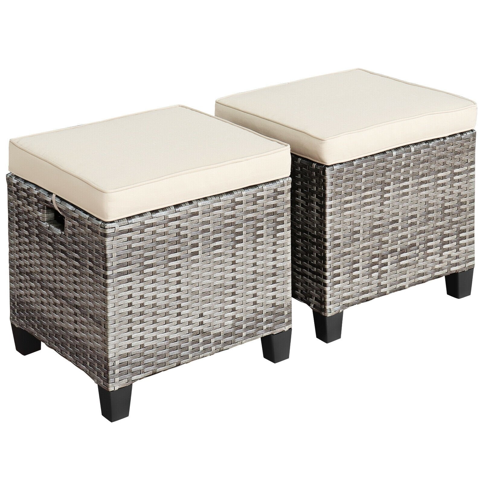 2 Pieces Patio Rattan Ottoman Seat with Removable Cushions, Beige Outdoor Seating & Patio Chairs   at Gallery Canada