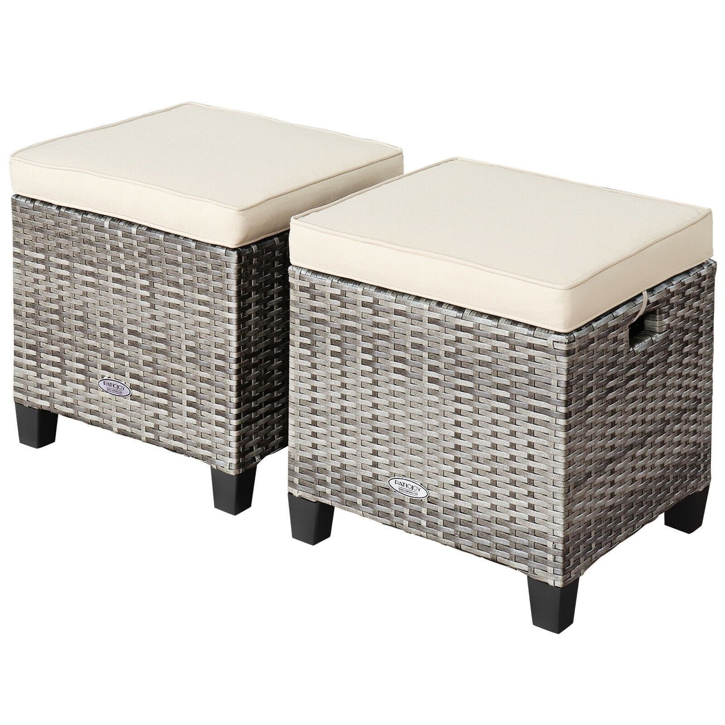 2 Pieces Patio Rattan Ottoman Seat with Removable Cushions, Beige Outdoor Seating & Patio Chairs   at Gallery Canada