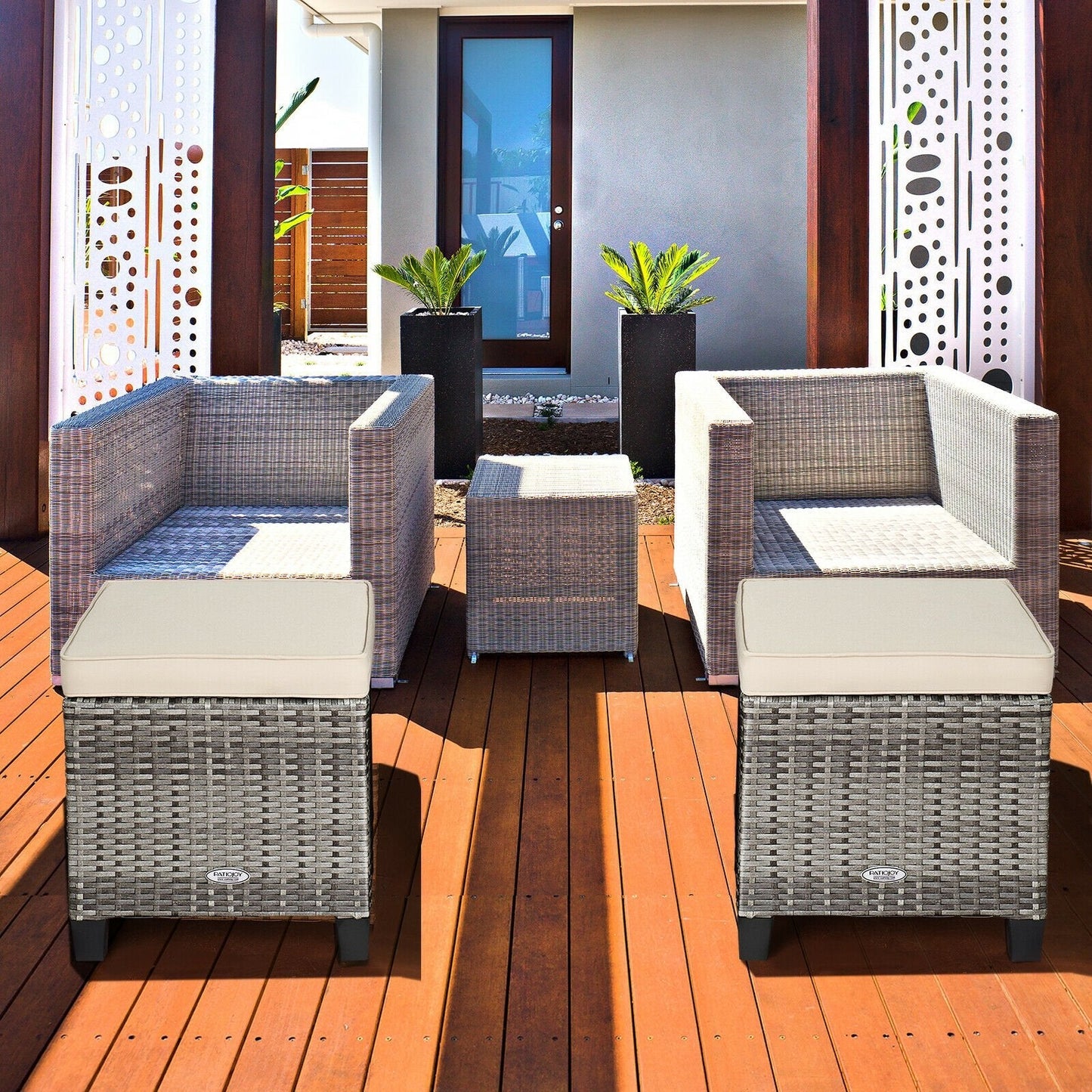 2 Pieces Patio Rattan Ottoman Seat with Removable Cushions, Beige Outdoor Seating & Patio Chairs   at Gallery Canada