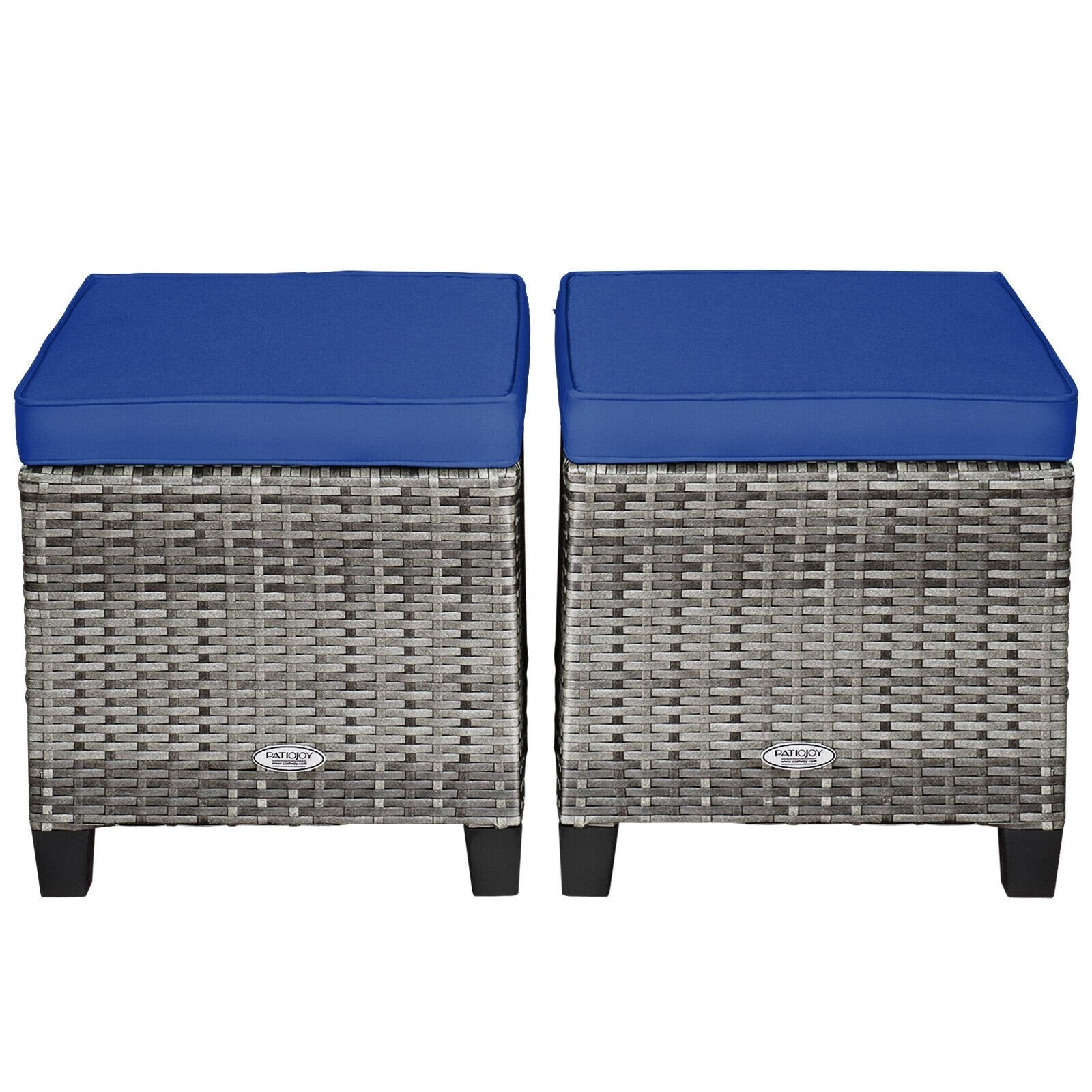 2 Pieces Patio Rattan Ottoman Seat with Removable Cushions, Navy Outdoor Seating & Patio Chairs   at Gallery Canada