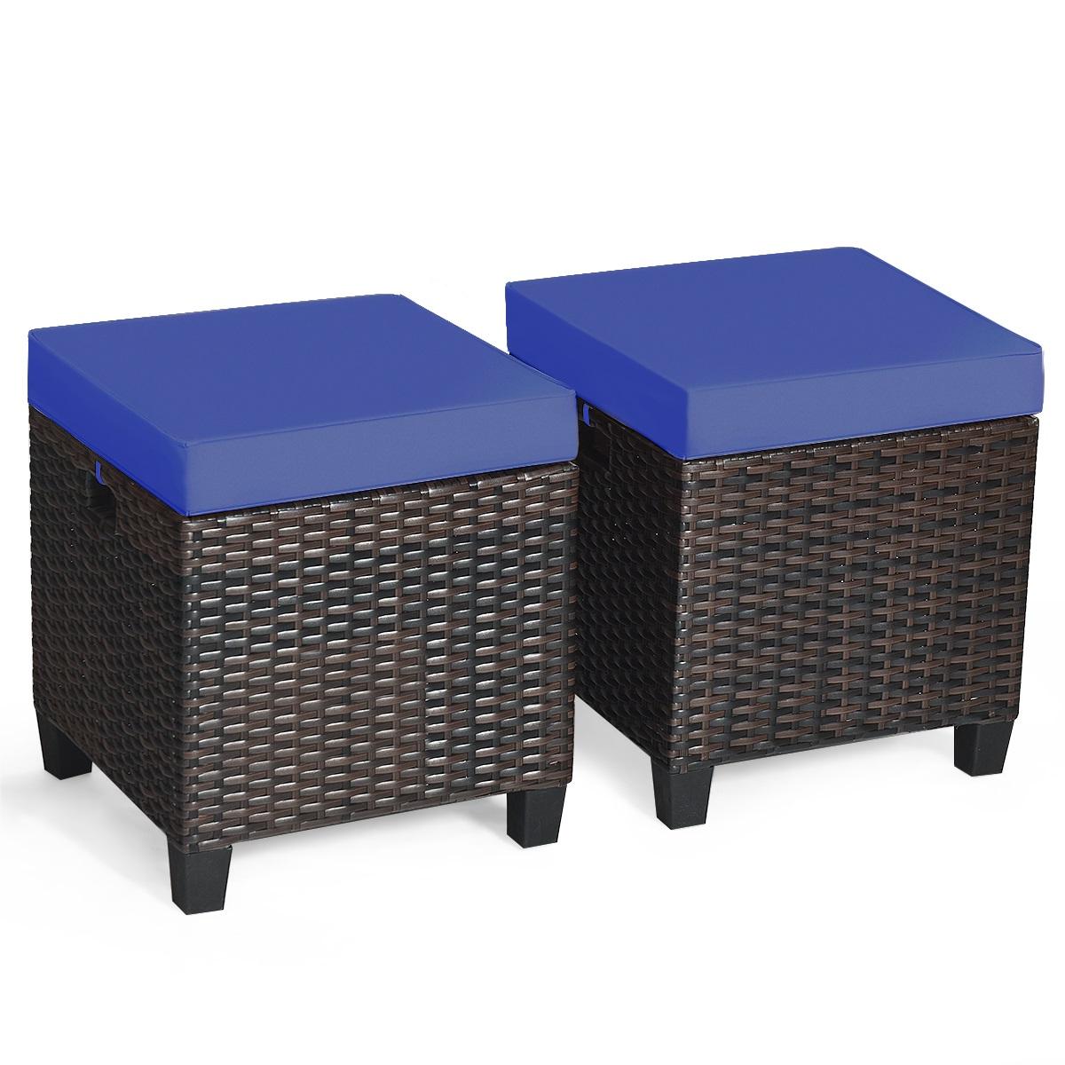 2 Pieces Patio Rattan Ottoman Set with Removable Cushions, Navy Outdoor Seating & Patio Chairs   at Gallery Canada