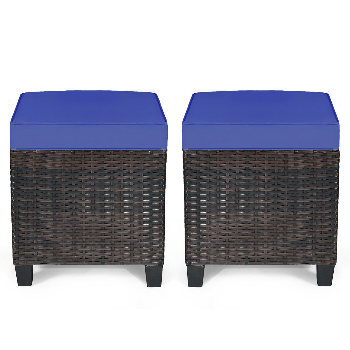 2 Pieces Patio Rattan Ottoman Set with Removable Cushions, Navy Outdoor Seating & Patio Chairs   at Gallery Canada