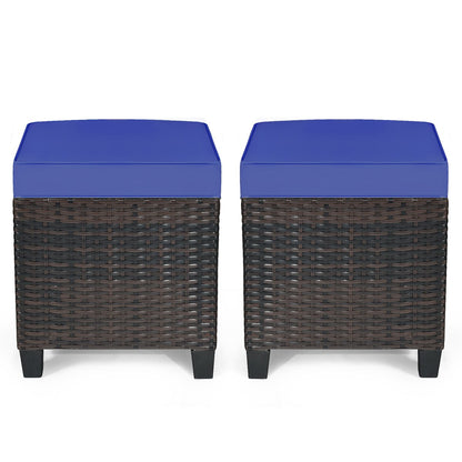 2 Pieces Patio Rattan Ottoman Set with Removable Cushions, Navy Outdoor Seating & Patio Chairs   at Gallery Canada