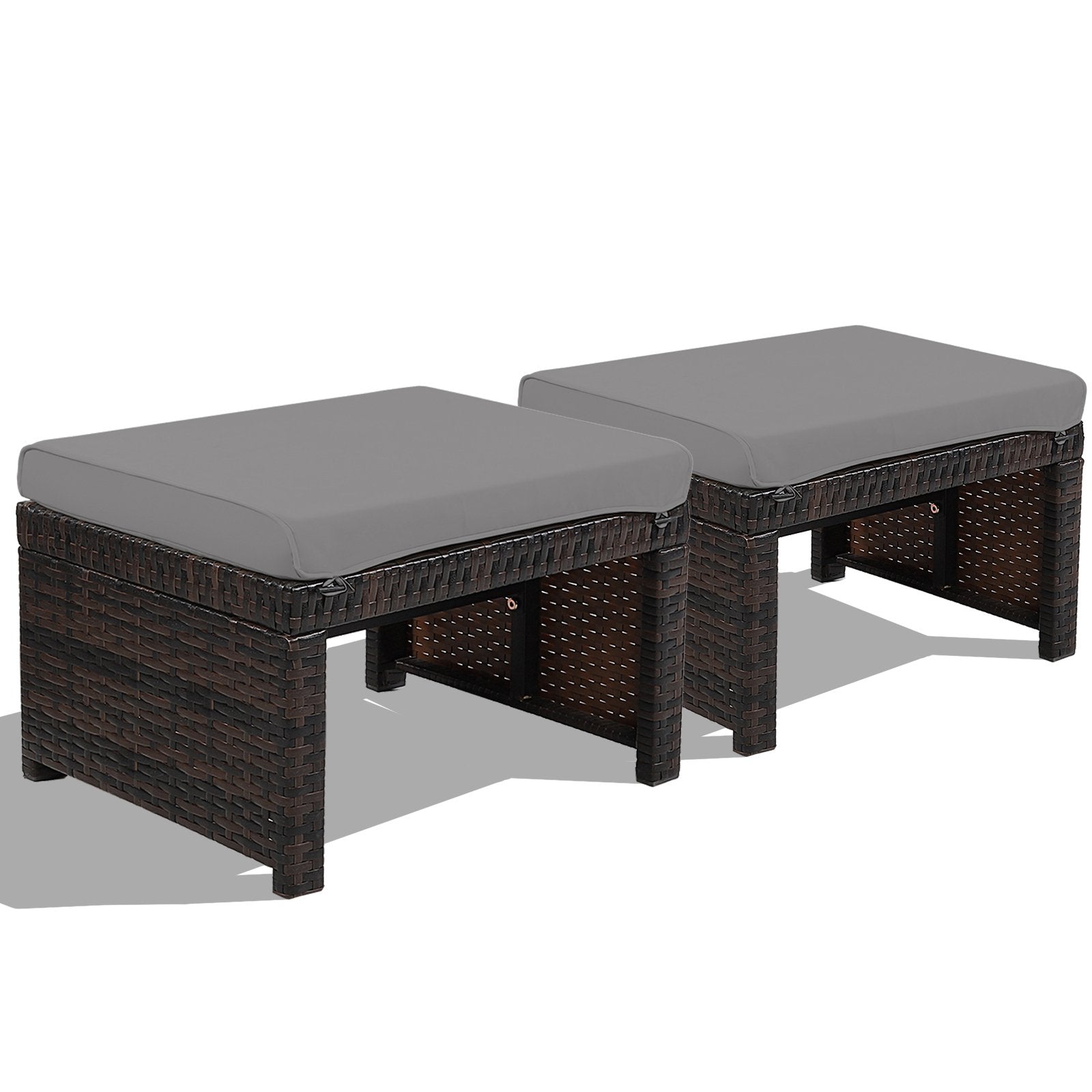 2 Pieces Patio Rattan Ottomans with Soft Cushion for Patio and Garden, Gray Outdoor Seating & Patio Chairs   at Gallery Canada