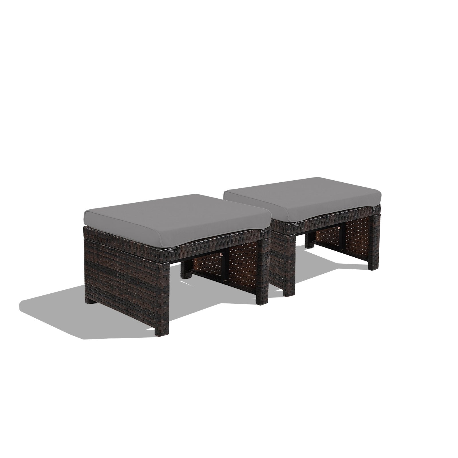 2 Pieces Patio Rattan Ottomans with Soft Cushion for Patio and Garden, Gray Outdoor Seating & Patio Chairs   at Gallery Canada