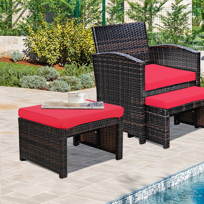 2 Pieces Patio Rattan Ottomans with Soft Cushion for Patio and Garden, Red Outdoor Seating & Patio Chairs   at Gallery Canada